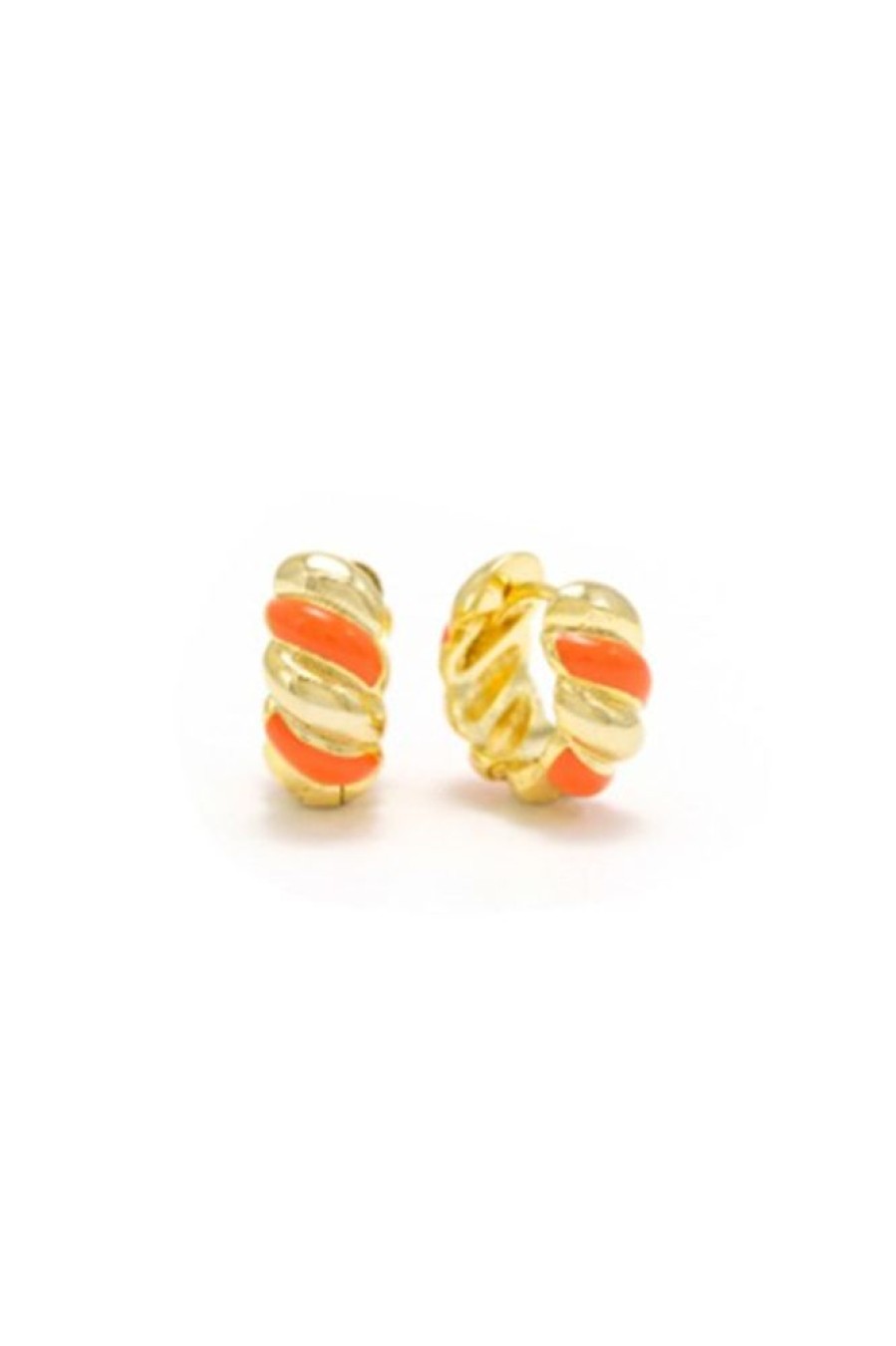 Lover's Tempo Lover'S Tempo Croissant Enamel Huggies In Gold + Orange | Accessories