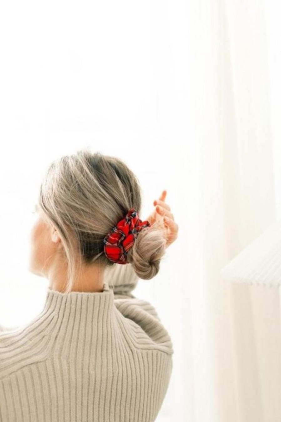 Chelsea King Chelsea King Bamboo Tartan Scrunchie In Red | Beauty