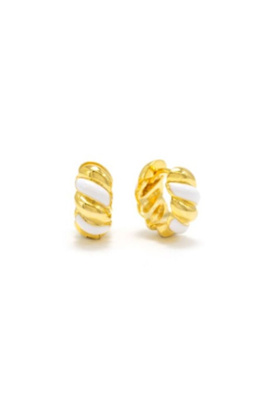 Lover's Tempo Lover'S Tempo Croissant Enamel Huggies In Gold + White | Accessories