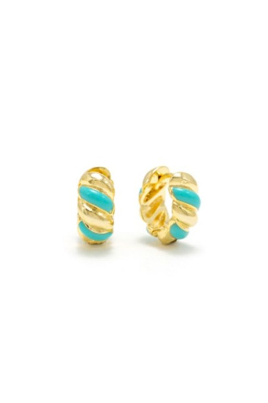 Lover's Tempo Lover'S Tempo Croissant Enamel Huggies In Gold + Teal | Accessories